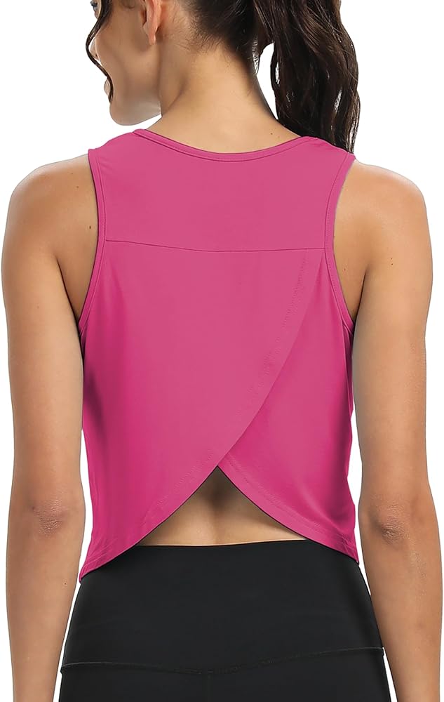 Mippo Workout Tops for Women Cropped Open Back Sleeveless Tank Tops Athletic Gym Yoga Shirts Loose Fit