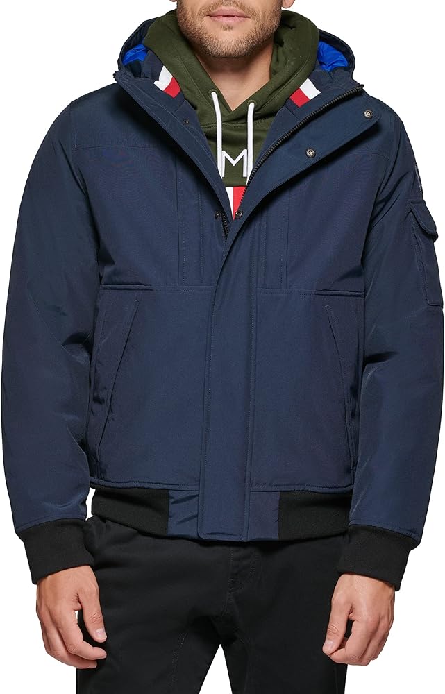 Tommy Hilfiger Men's Arctic Cloth Hooded Utility Bomber