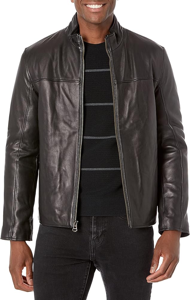 Cole Haan Men's Smooth Lamb Leather Jacket With Convertible Collar