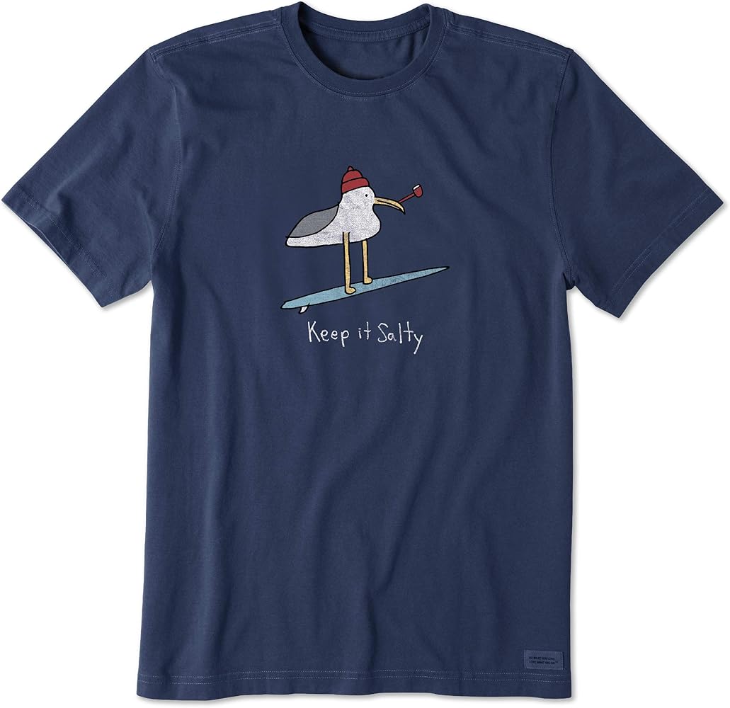 Life is Good. Mens Crusher Tee Keep It Salty Seagul, Darkest Blue