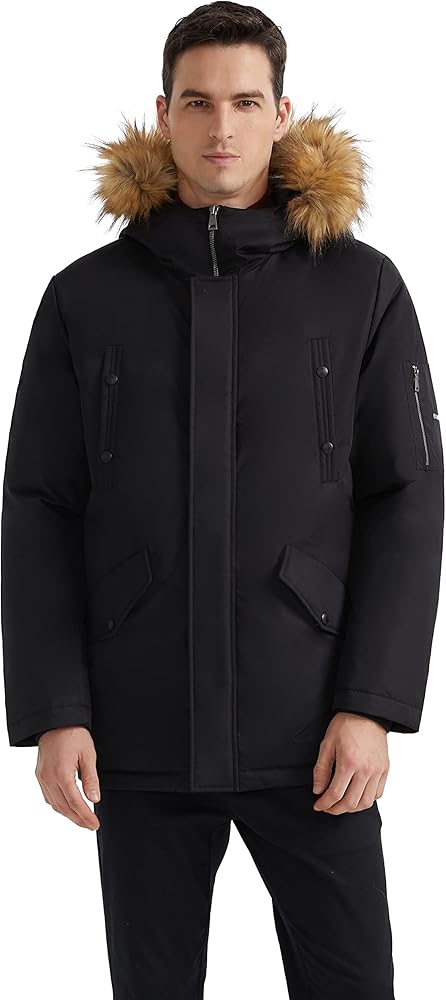 Orolay Men's Down Parka Jacket Water-Resistant Winter Down Coat with Faux Fur Hood