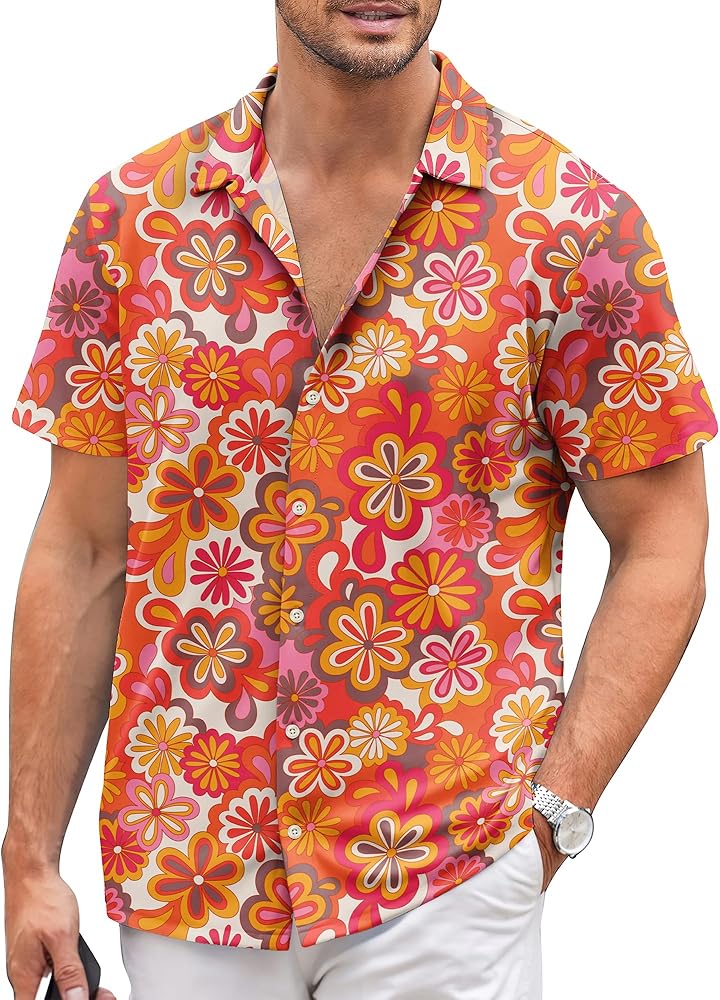 Mens Hawaiian Shirts Short Sleeve Casual Button Down Shirt