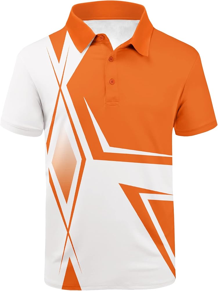 Mens Golf Shirts Short Sleeve Print Performance Athletic Casual Tennis Golf Polo Shirts for Men Summer Collared Shirt