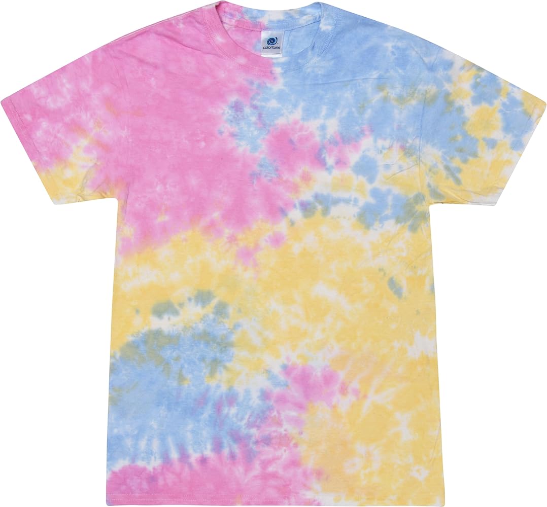 Colortone 100% Cotton Reactive Tie Dye T-Shirt for Women and Men, Large, Sherbet