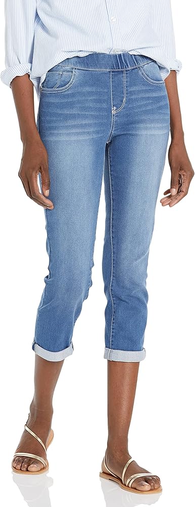 WallFlower Women's Pull on Denim Crop and Ankle High-Rise Insta Soft Juniors Jeans (Available in Plus Size)