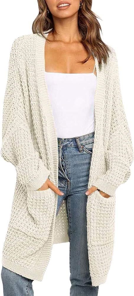 ZESICA Women's 2024 Fall Long Batwing Sleeve Open Front Chunky Knit Cardigan Sweater