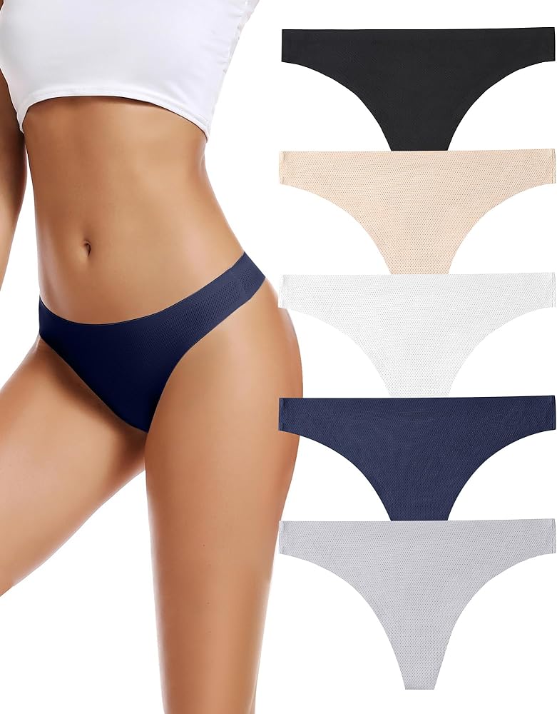 voenxe Seamless Women Underwear Thongs,No Show Ladies Thong,No Line Breathable Comfortable Panties Undies for Women 5-Pack