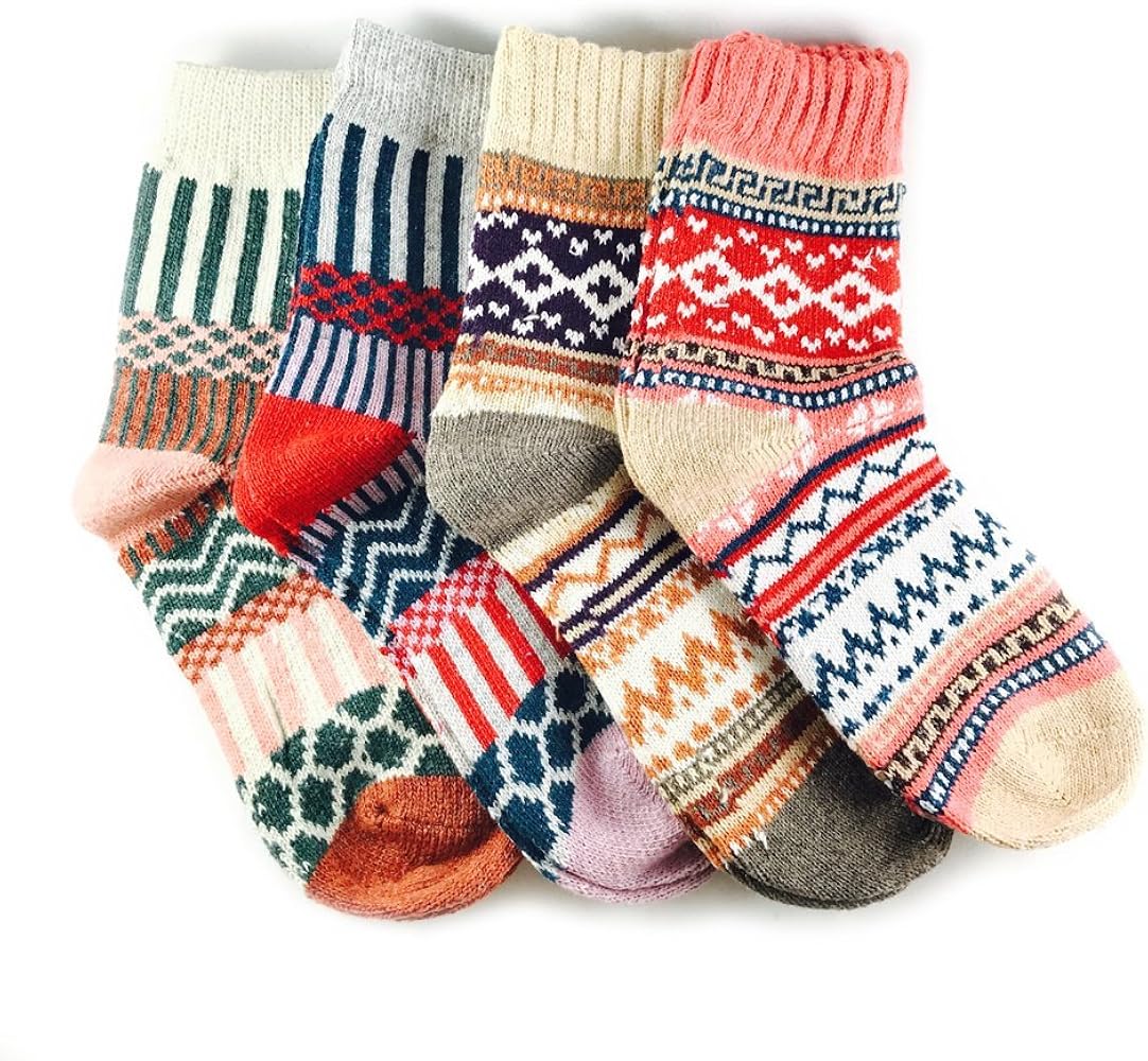 JOYCA & CO. 3-5 Pairs Womens Multicolor Fashion Warm Wool Cotton Thick Winter Crew Socks