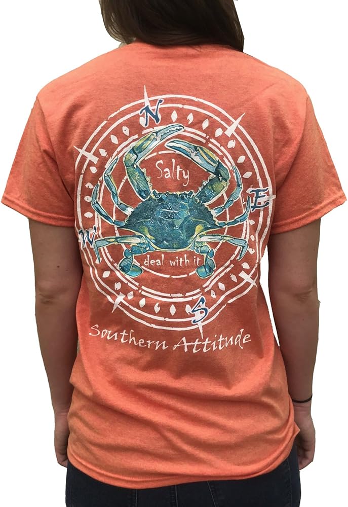 Southern Attitude Salty Deal with It Crab Sunset Orange Short Sleeve T-Shirt