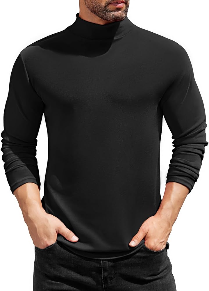 COOFANDY Men Mock Turtleneck Long Sleeve Shirts Solid Undershirt Lightweight Base Layers Thermal Underwear Pullover Tops