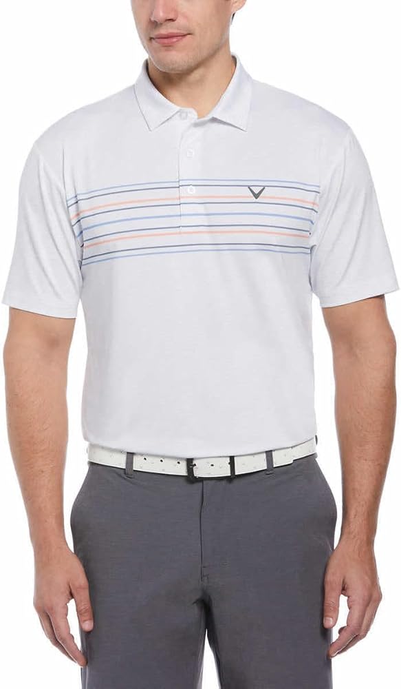 Callaway Mens Lightweight Performance Polo (US, Alpha, XX-Large, Regular, Regular, Blue/Gray/Coral Chest Stripe White)