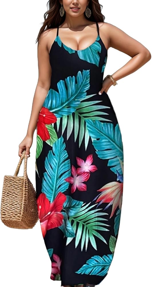 Hawaiian Dresses for Women Plus Size Sundress Luau Party Summer Curvy Maxi Tropical Boho Sexy Dress