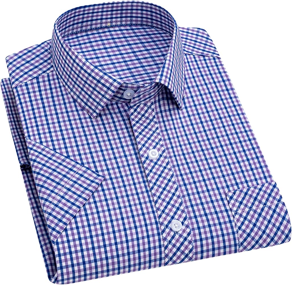 Cromoncent Mens Button Down Short Sleeve Shirts 100% Cotton Plaid Summer Casual Shirts for Men with Pockets