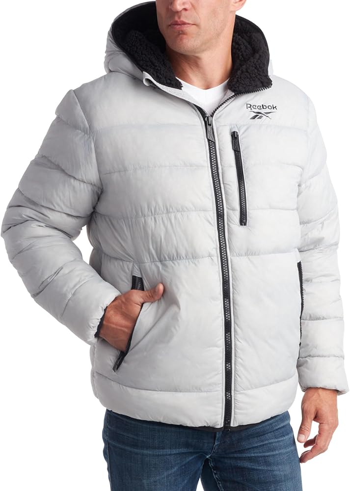 Reebok Men's Winter Jacket - Heavyweight Quilted Puffer Parka Coat - Ski Jacket for Men, Sherpa Lined Hood (S-XL)