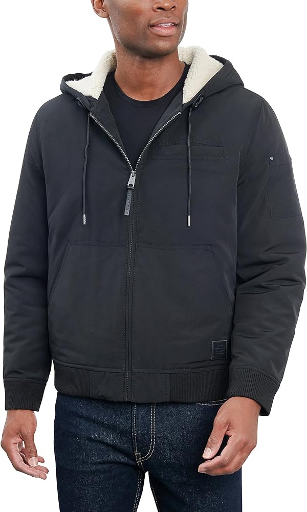 Lucky Brand Men's Bomber Jacket with Faux Sherpa Lined Hood