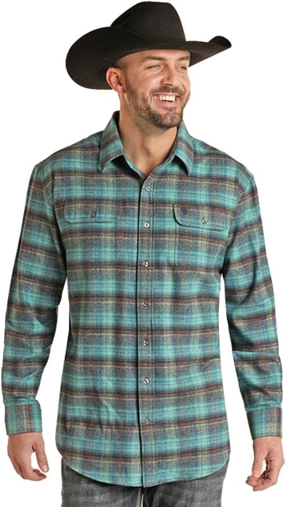 Rock & Roll Denim Men's Brushed Twill Plaid Button Up Shirt