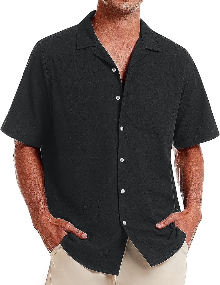 Alimens & Gentle Mens Line Shirt Regular Fit Short Sleeve Hawaiian Button Down Shirt