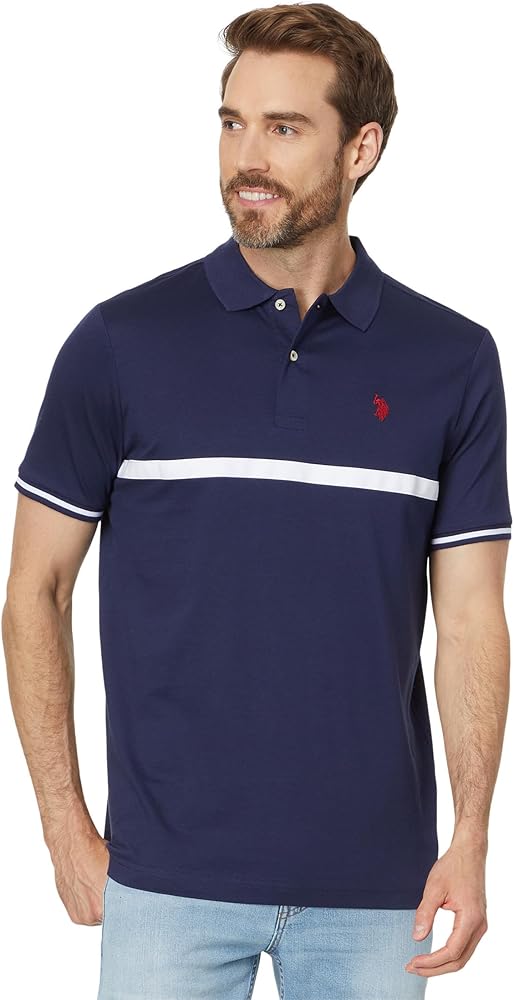 U.S. Polo Assn. Men's Short Sleeve Thin Stripe Colorblock Jersey Knit Polo Shirt