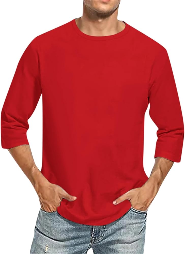 Men Shirt,Baseball 3/4 Sleeve Shirt Casual Three Quarter Sleeve T Shirts Comfortable Crewneck Solid Color Fit Tee