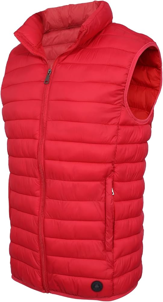 Mens Puffer Vest Lightweight Puffy Vest Water-resistant Down Vest Winter Outdoor Sleeveless Jacket, Red L