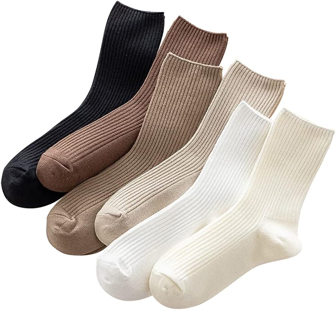 Women's Cotton Crew Socks Cute Neutral Ribbed Knit Slouch Boot Socks in Box for Women Granola Girls Clothes