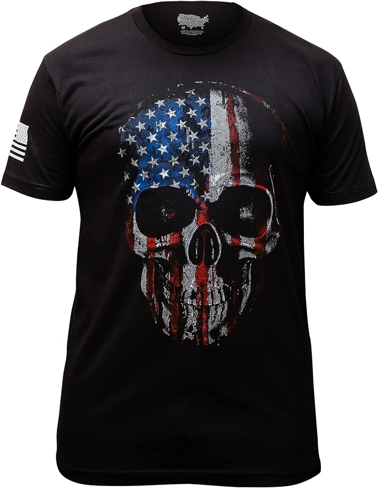 USA Patriotic American Flag Skull Reaper T-Shirt, Black