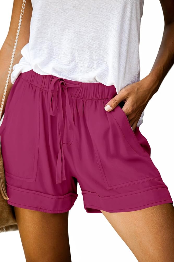 QUEEN PLUS Womens Casual Shorts Comfy Elastic Waist Drawstring Pocket Shorts Pants