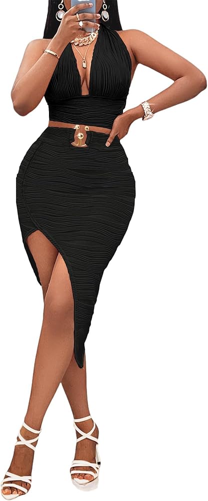 Womens?2 Piece Outfits Sexy Club Outwear Night Out Crop Top and Bodycon Skirt Set Dresses