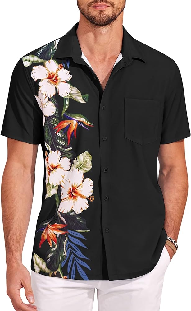 COOFANDY 2024 Hawaiian Shirts for Men Short Sleeve Button Up Tropical Summer Beach Shirt with Pocket