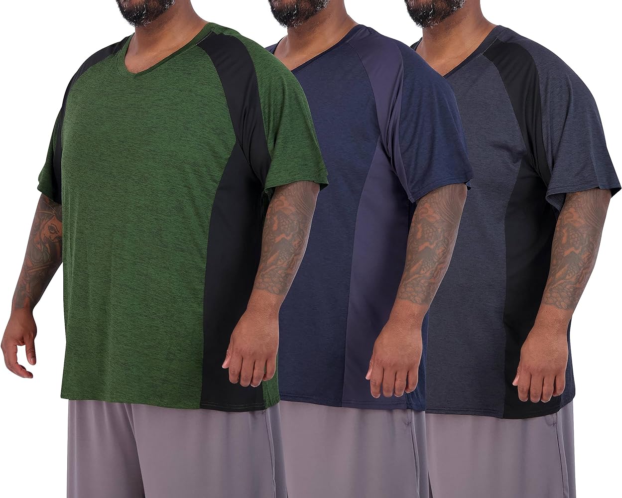 Real Essentials 3 Pack: Mens Big & Tall V-Neck Short-Sleeve Tech Stretch Dry-Fit T-Shirt (3X Tall-5X Tall)