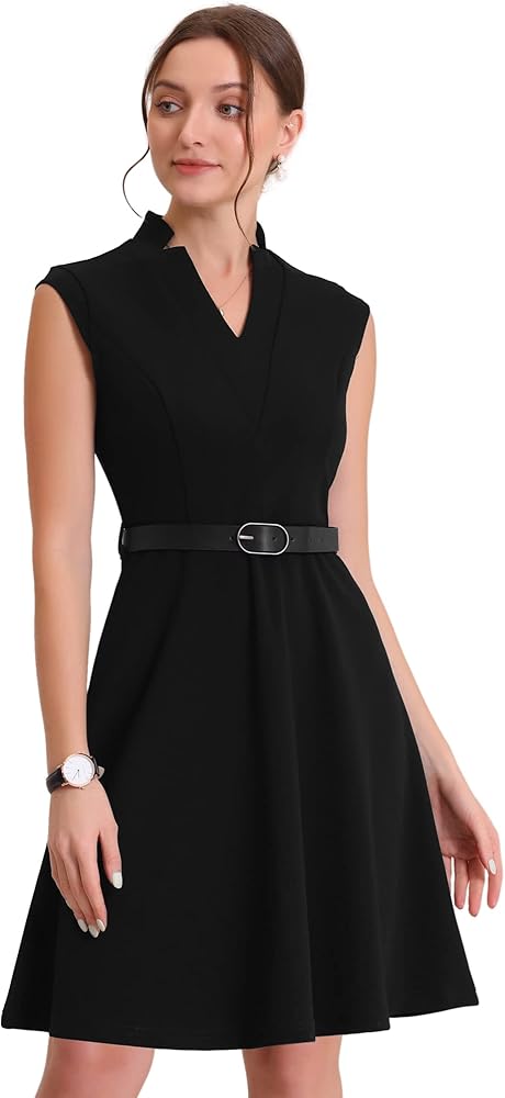 Allegra K Office Dress for Women's V Neck Wear to Work Sleeveless Dresses