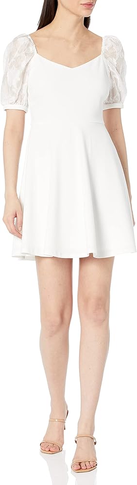 Speechless Women's Short Sleeve Ivory Fit and Flare Party Dress