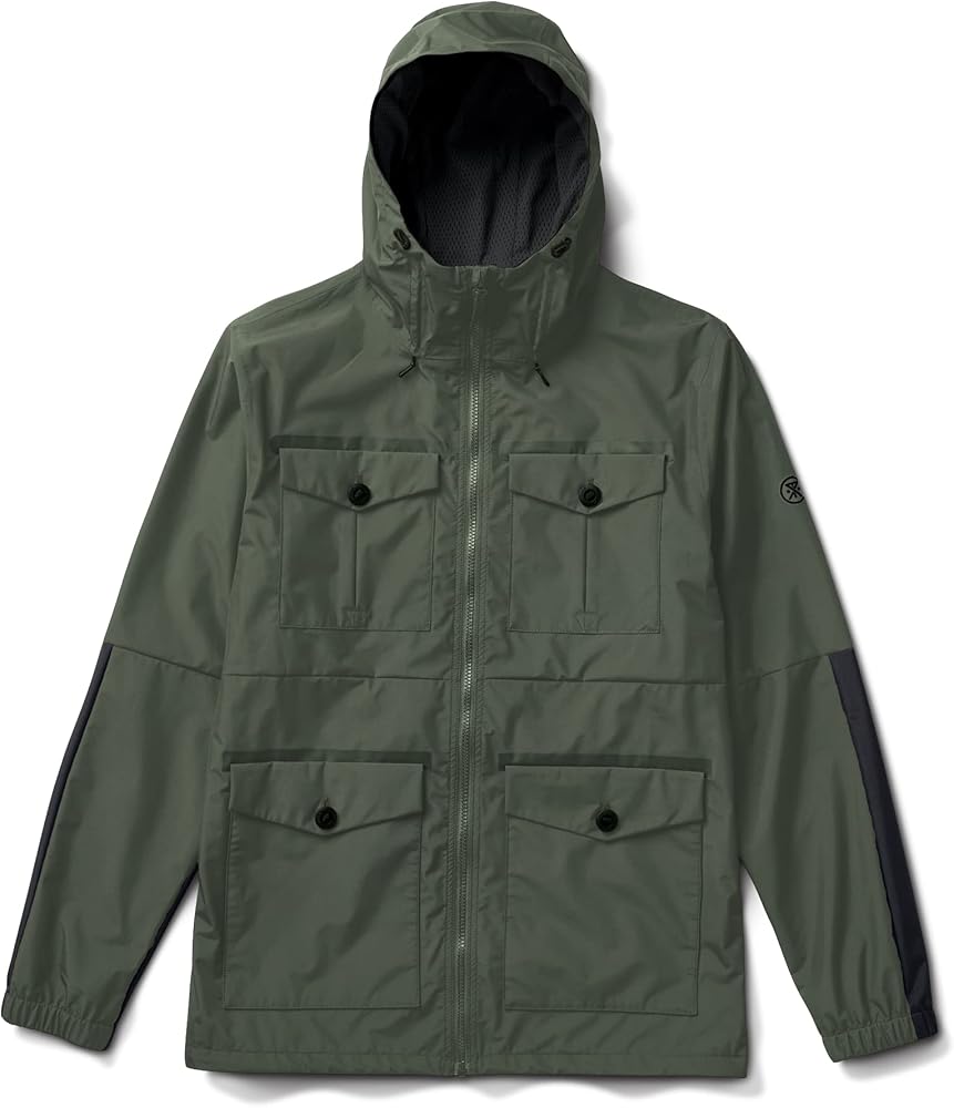 Roark Men's Cascade Rain Shell Jacket, Waterproof Coat with Hood, Dark Military