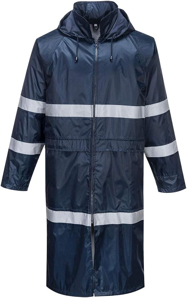 Portwest F438 Men's Classic Iona Raincoat Waterproof Reflective Long Rain Jacket Navy