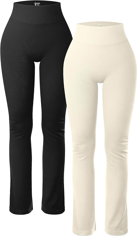 OQQ Women's 2 Piece Yoga Pants Ribbed Seamless Workout High Waist Athletic Straight Leg Leggings