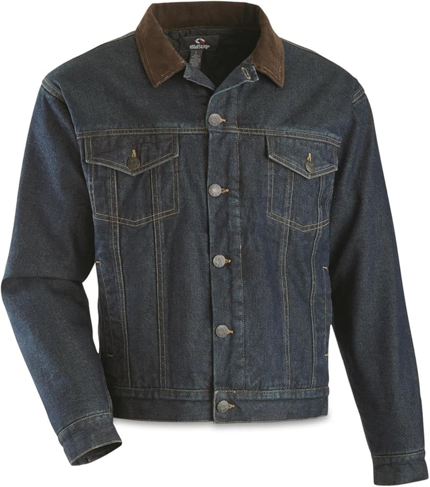 Guide Gear Quilt Lined Denim Jean Jacket for Men, Cotton Button Down Trucker Jacket