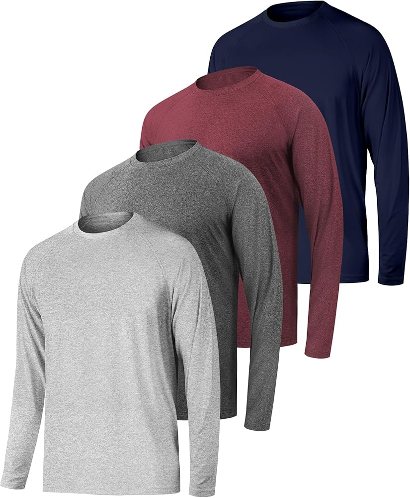 4 Pack Men's Shirts Long Sleeve Workout T Shirts UPF 50+ Sun Protection Rash Guard Dry Fit Athletic Fishing Running Tee Tops