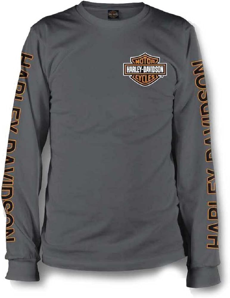 Harley-Davidson Men's Long Sleeve Orange Bar & Shield Black Shirt 30291744