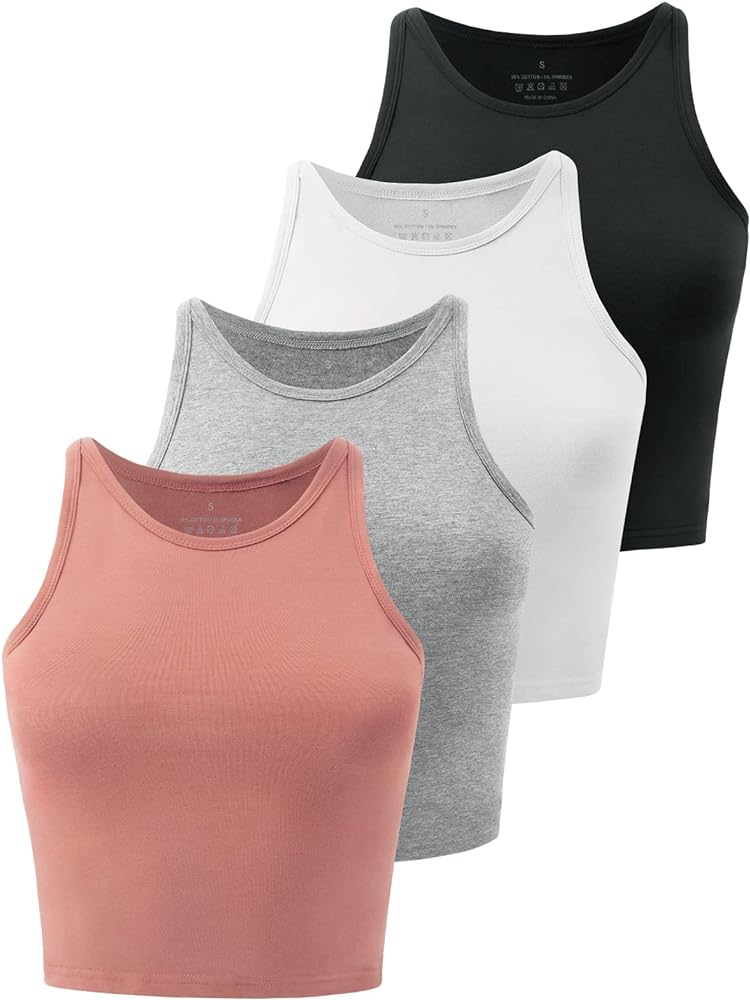 Crop Tops for Women Workout Cropped Tank Top High Neck Camisole Yoga Shirts Athletic Undershirts 4 Pack