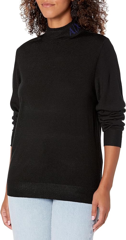 Armani Exchange Women's Merino Wool Blend Logo Neck Turtleneck Sweater