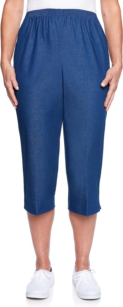 Alfred Dunner Women's All Around Elastic Waist Denim Missy Capris Pants Jeans