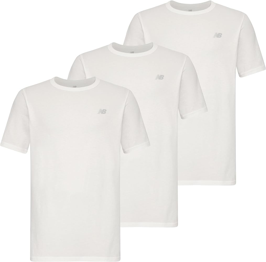 New Balance Men's Cotton Performance Crew Neck Undershirts Tag Free and Moisture-Wicking (3 Pack), White/White/White, Medium