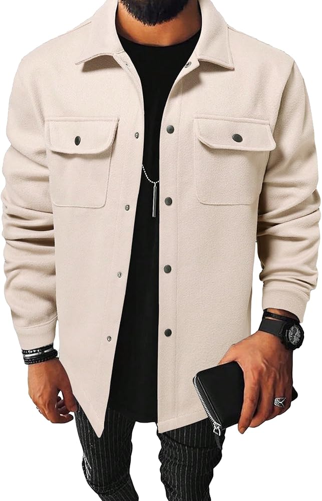 Floerns Men's Casual Flap Pocket Button Front Long Sleeve Jackets