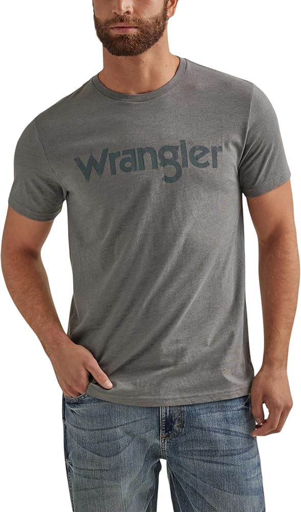 Wrangler Men's Western Crew Neck Short Sleeve Tee Shirt, Graphite Heather