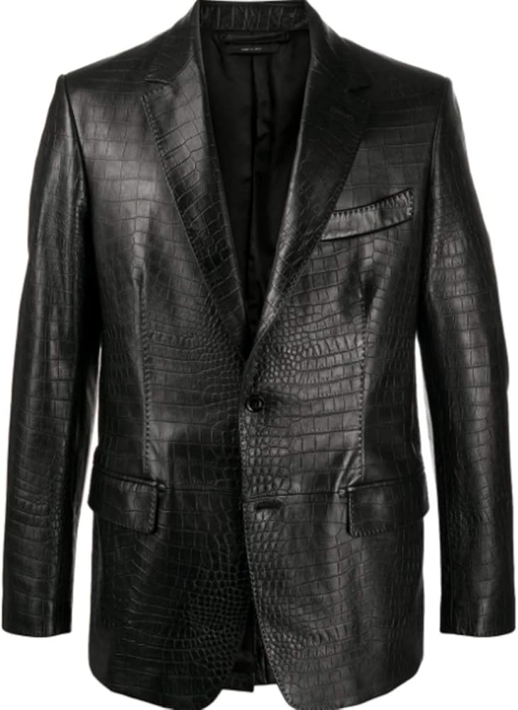 croc-effect leather jacket Leather Blazer for Men