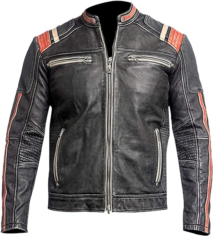 Men's Vintage Retro Biker Motorcycle Stylish Genuine Leather Jacket | Motorcycle Distressed Cafe Racer Leather Jacket