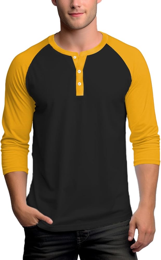 Decrum Long Sleeve Henley Shirts for Men - Stylish Casual Fashion Full Sleeves Raglan Mens Baseball Shirt