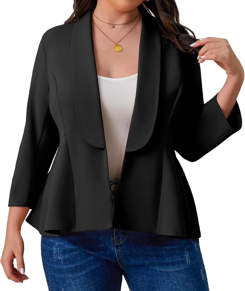 Women's Plus Size Open Front Blazer Casual Long Sleeve Cardigan Jacket Office