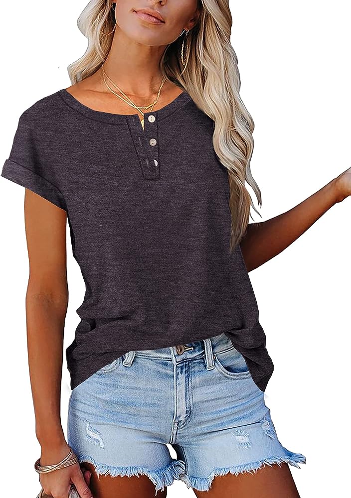 Women's Casual Short Sleeve T-Shirts Crew Neck Tunic Basic Summer Tops Henry Shirt