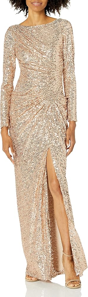 Badgley Mischka Women's Long Sleeve Sequin Gown